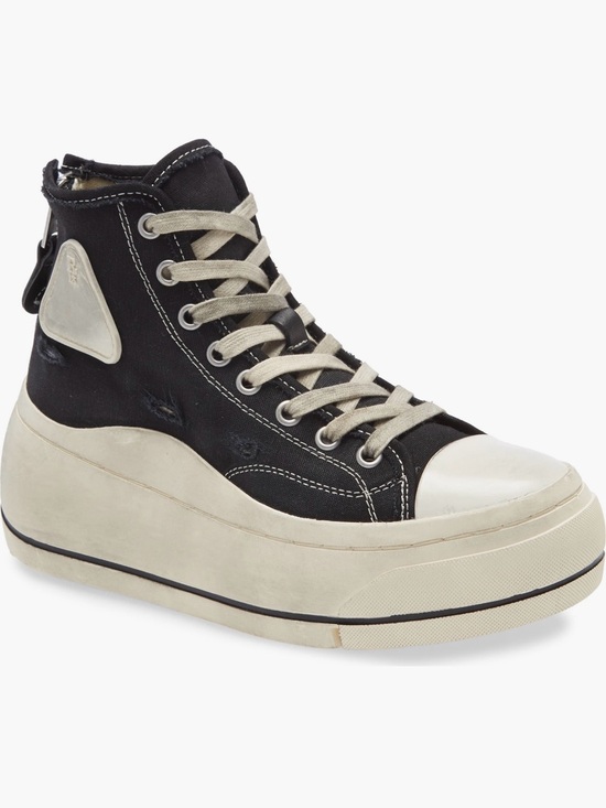 R13 Shoes - R13 High-Top Platform Canvas Sneaker in Black and Off-White